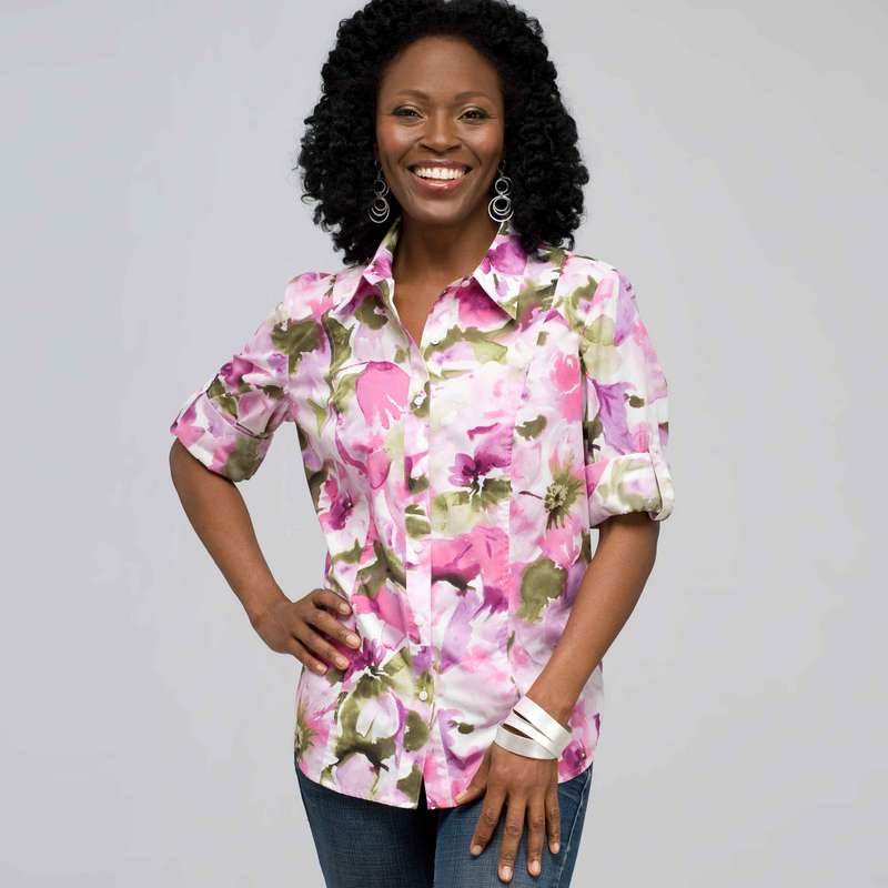 Roll Sleeve Floral Shirt, Multi, large image number 0
