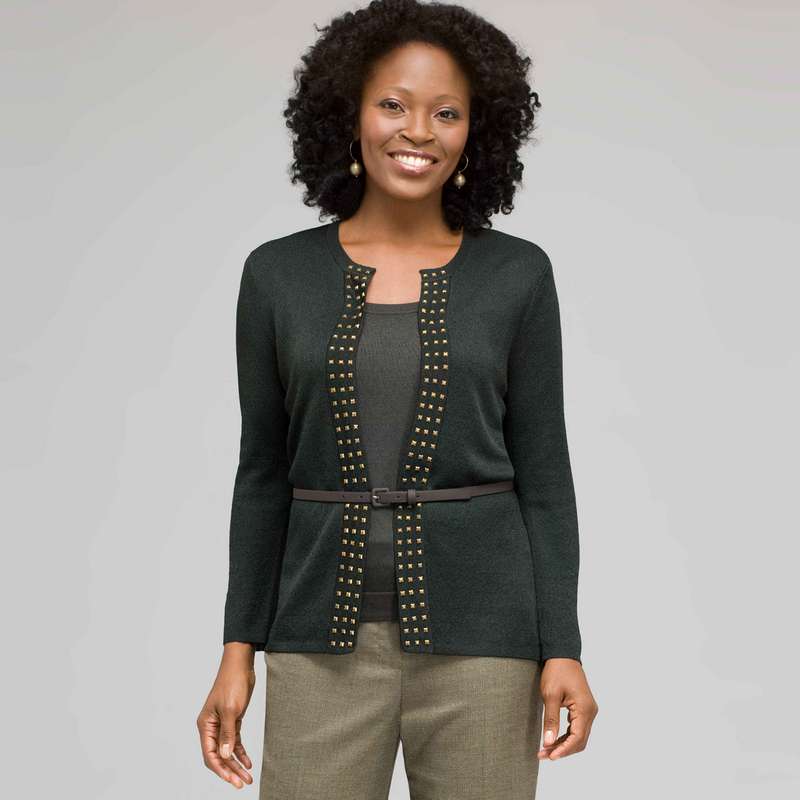 Belted Cardigan With Studs, Laurel, large image number 0