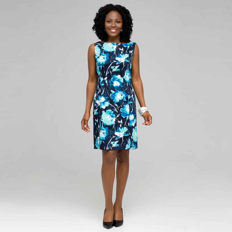 Floral Sheath Dress, Surf Spray & Navy, large image number 0